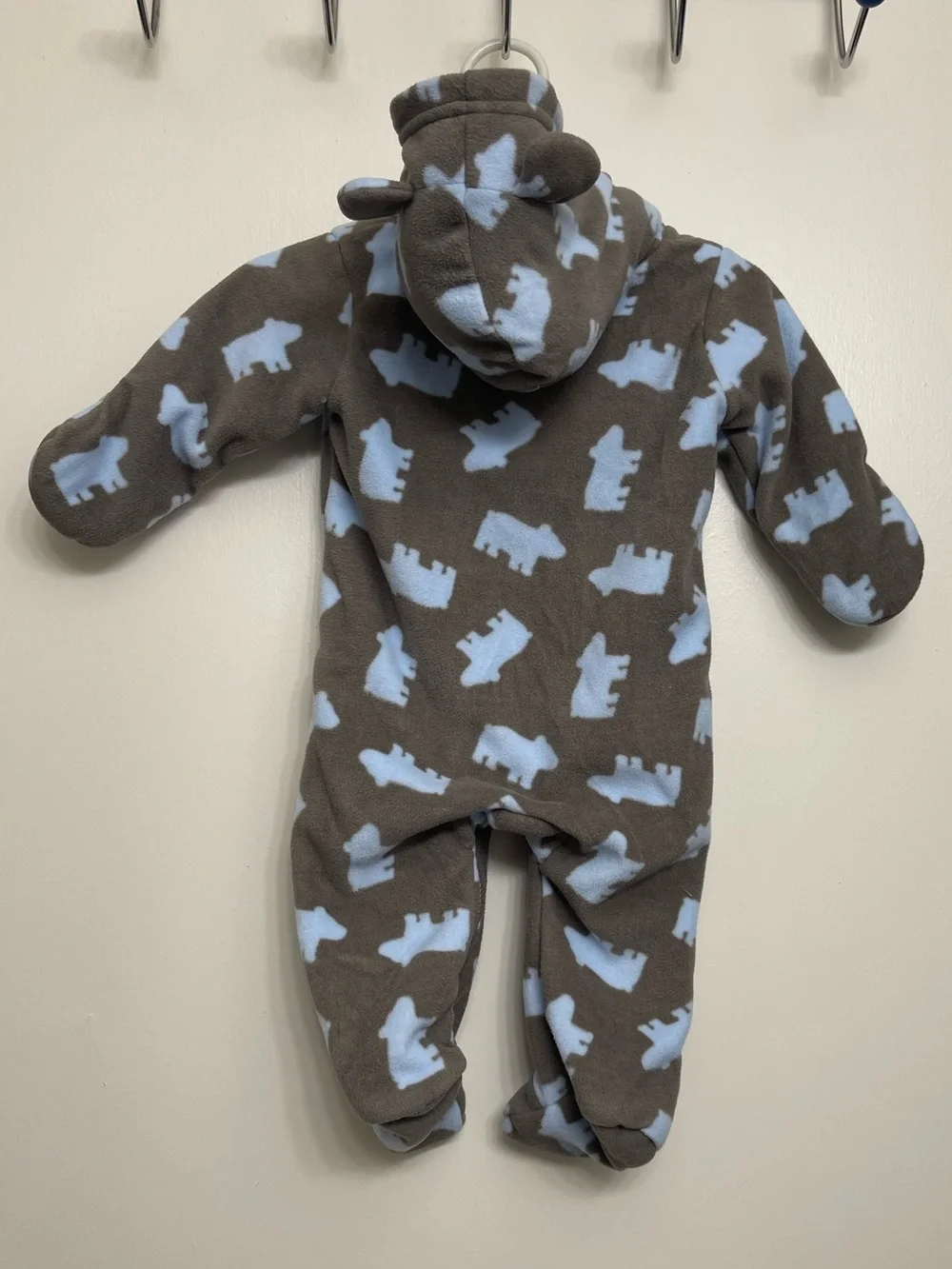 Carter's Brown Fleece Baby Footed One-Piece with Light Blue Bear Print